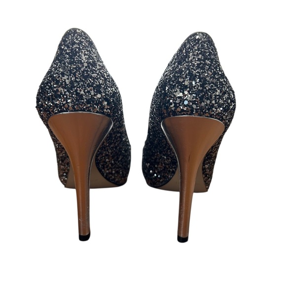 Nine West Black Glitter Peep-Toe Heels Size 7.5 - Picture 2 of 7